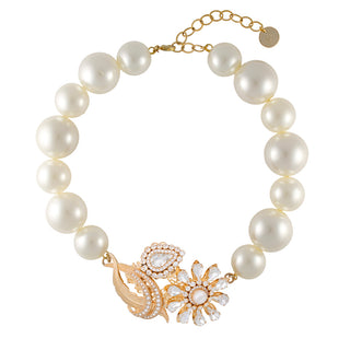 Statement big pearl necklace with golden flower - Anton Heunis