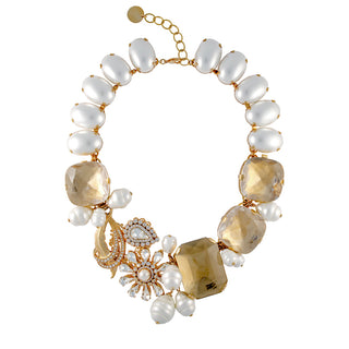 Statement necklace with crystals and pearls golden flower - Anton Heunis