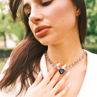 Blue statement crystal necklace with heart shaped gem - Anton Heunis