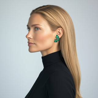 Anton Heunis - Striking fan-shaped earrings in gold and emerald green