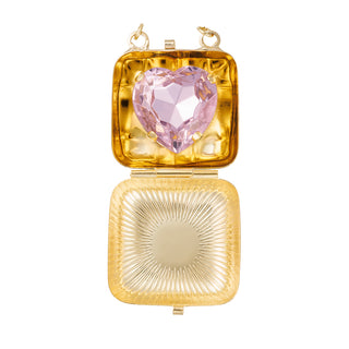 Golden locket long necklace with blue heart stone and pink heart stone inside - Anton Heunis