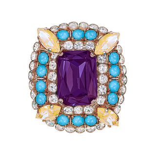 Anton Heunis - Purple vintage brooch with turquoise beads and yellow details