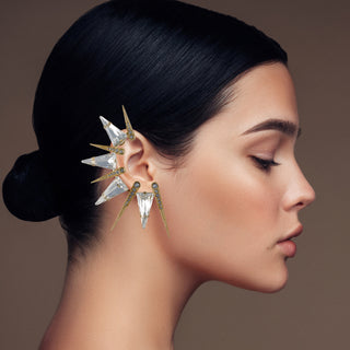 Asymmetric gold and crystal spike statement earrings - Anton Heunis