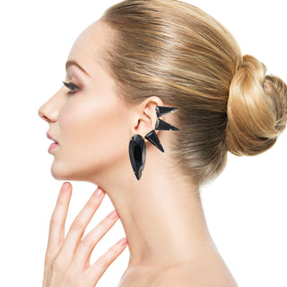 Asymmetric spike black crystal statement earrings - Anton Heunis