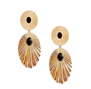 Gold statement earrings oversize discs with black crystals - Anton Heunis