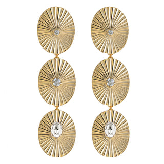 Triple tier gold statement disc earrings with crystals - Anton Heunis