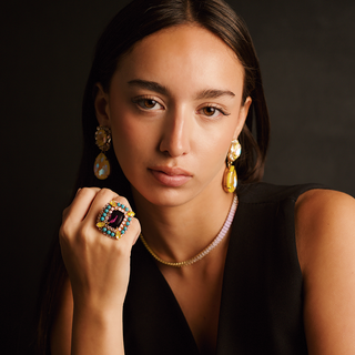 Rectangular purple ring vintage inspired with blue and yellow details adjustable - Anton Heunis