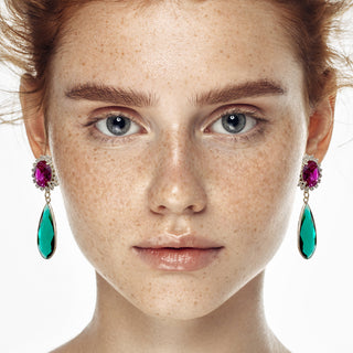 Fuchsia and green earrings vintage drop inspired - Anton Heunis