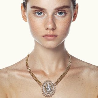 Chunky gold necklace with statement vintage crystal brooch - Anton Heunis