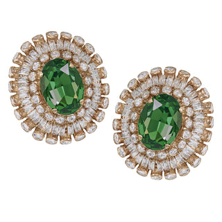 Green vintage brooch statement earrings with crystals - Anton Heunis
