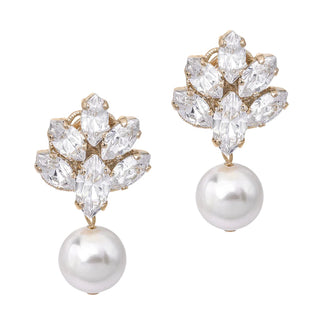Dainty crystal earrings with pearl drop, bridal jewelry - Anton Heunis