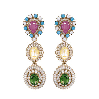 Triple tier statement colorful earrings vintage brooch inspired - Anton Heunis