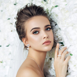 Dainty crystal earrings with pearl drop, bridal jewelry - Anton Heunis