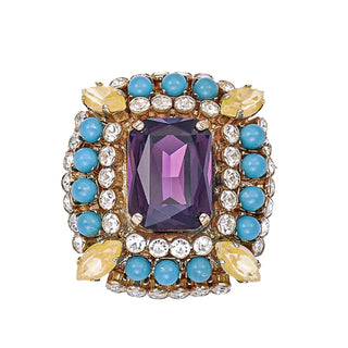 Rectangular purple ring vintage inspired with blue and yellow details adjustable - Anton Heunis