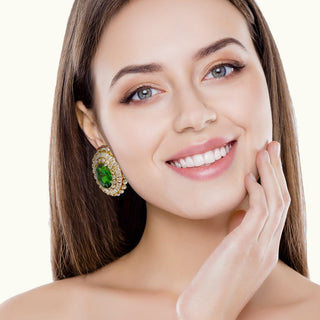 Green vintage brooch statement earrings with crystals - Anton Heunis