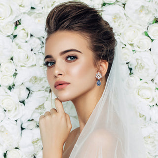 Blue delicate earrings with crystals, something blue earrings - Anton Heunis