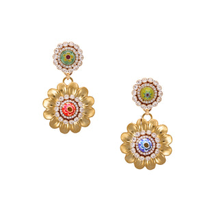 Bead earrings with golden statement flower drop - Anton Heunis