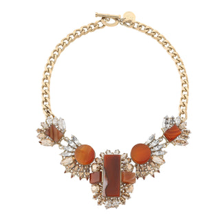 Golden necklace with carnelian stones geometric arrangement accented with champagne crystals - Anton Heunis Handmade Jewelry