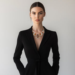 Golden necklace with carnelian stones geometric arrangement accented with champagne crystals - Anton Heunis Handmade Jewelry
