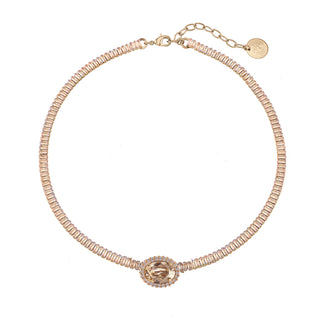 Baguette-cut champagne crystals necklace with a slim light ambar central setting - Anton Heunis Handmade Jewelry