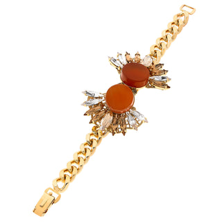 Golden bracelet with rounded carnelian stones accented with spiky crystal navettes - Anton Heunis Handmade Jewelry