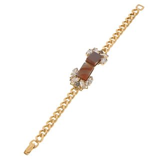 Golden bracelet with double carnelian centerpiece and crystals - Anton Heunis Handmade Jewelry