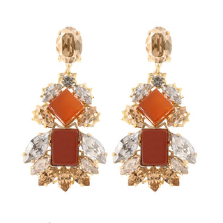 Dangle statement drop earrings with champagne crystal top and carnelian details at the bottom - Anton Heunis Handmade Jewelry