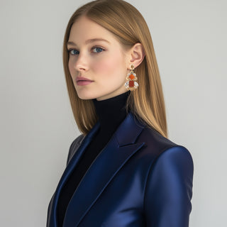 Dangle statement drop earrings with champagne crystal top and carnelian details at the bottom - Anton Heunis Handmade Jewelry