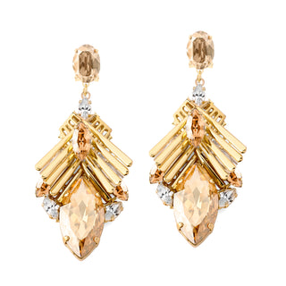 Golden bars statement earrings with large champagne crystals - Anton Heunis Handmade Jewelry