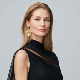 Golden bars statement earrings with large champagne crystals - Anton Heunis Handmade Jewelry