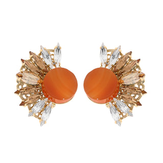 Sunburst silhouette with spiky champagne navettes and carnelian center stone statement earrings - Anton Heunis Handmade Jewelry