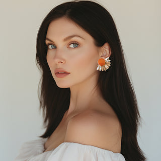 Sunburst silhouette with spiky champagne navettes and carnelian center stone statement earrings - Anton Heunis Handmade Jewelry