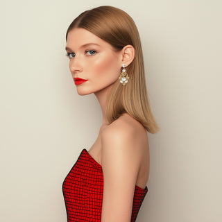 Statement golden earrings with crystals and clear center stone - Anton Heunis Handmade Jewelry
