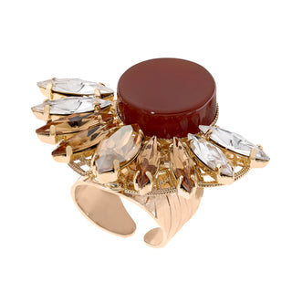 Round carnelian statement golden ring accented with crystals - Anton Heunis Handmade Jewelry