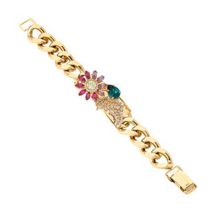 Chunky statement golden bracelet with floral colorful detail - Anton Heunis