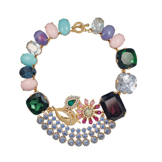 Statement unique stunining colorful necklace with gemstones and flower centerpiece detail - Anton Heunis