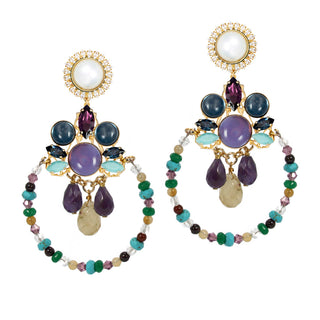 Large statement colorful hoop earrings with beads, crystals and pearl - Anton Heunis