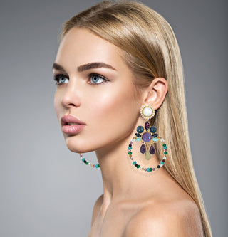 Large statement colorful hoop earrings with beads, crystals and pearl - Anton Heunis