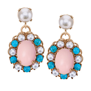 Colorful statement earrings pink and blue with pearl details gold plated - Anton Heunis