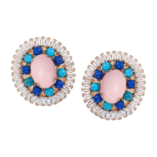 Brooch colorful statement earrings pink and blue with crystals - Anton Heunis