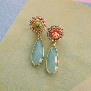 Colorful earrings with green drop and millefioiri beads Anton Heunis