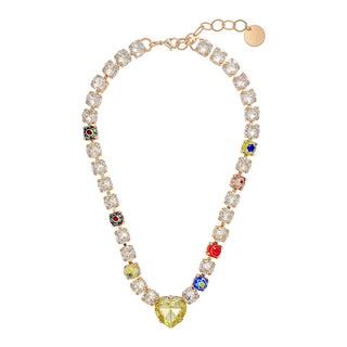 Colorful statement necklace with yellow crystal heart - Anton Heunis