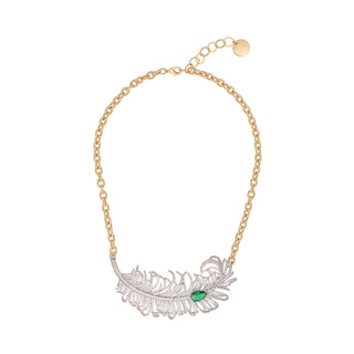 Crystal feather necklace with green detail golden chain - Anton Heunis