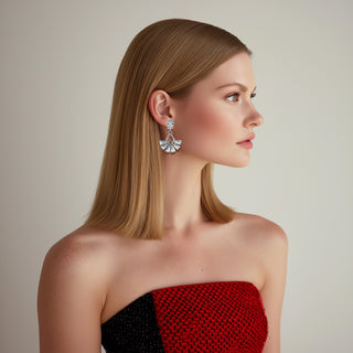 Anton Heunis - Silver fan-shaped flower earrings with crystal top