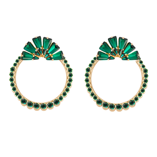Anton Heunis - Gold hoops with emerald green crystals and fan-shaped crystal top