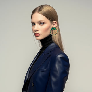 Anton Heunis - Gold hoops with emerald green crystals and fan-shaped crystal top