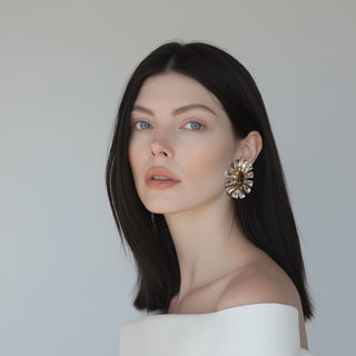 Anton Heunis - Statement gold flower with crystals earrings