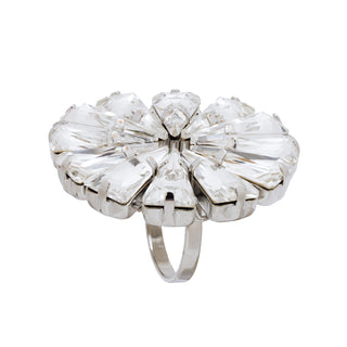 Silver flower crystal ring