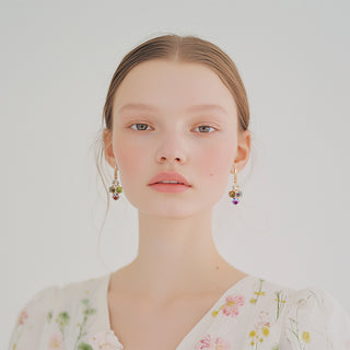 Dainty colorful floral earrings with golden hook - Anton Heunis