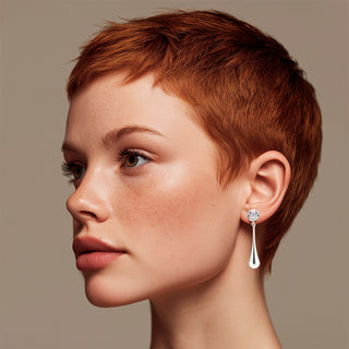 Dainty liquid silver earrings with crystal top - Anton Heunis